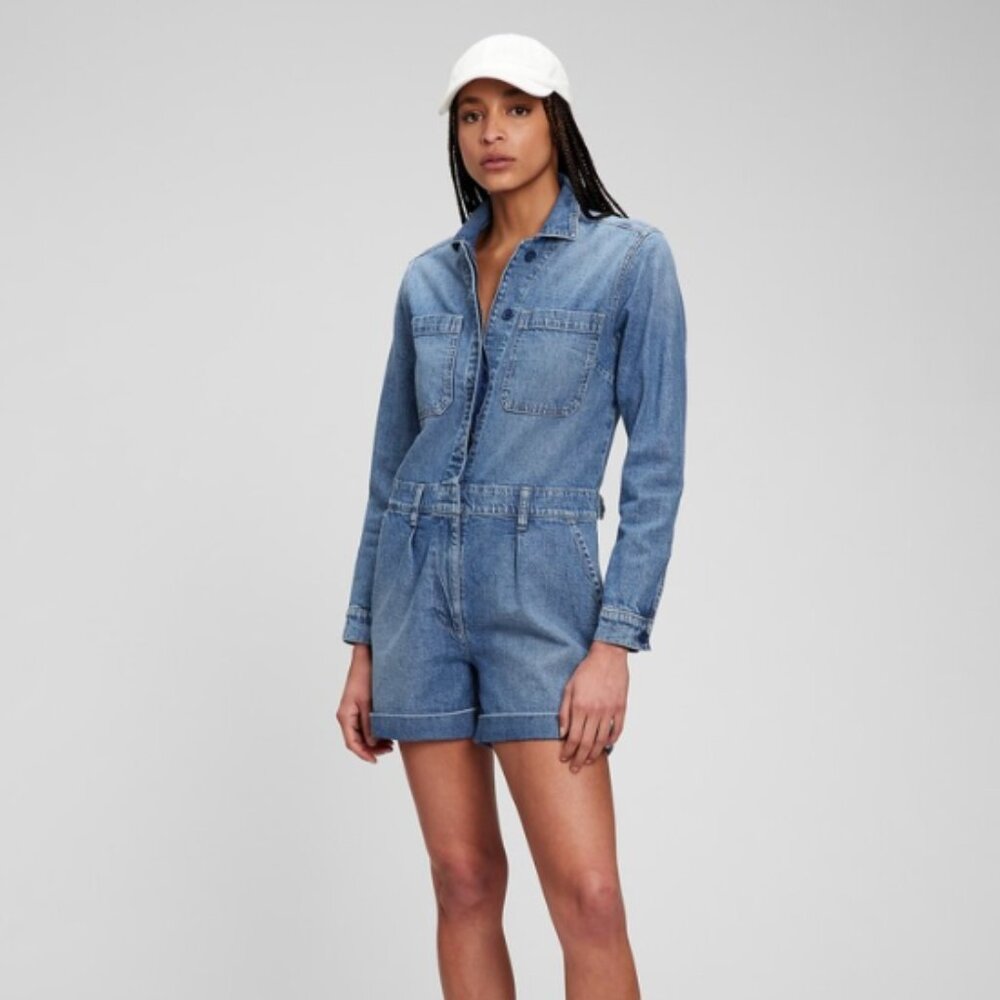 Gap Pinstripe Denim Utility Romper NWT Size 14